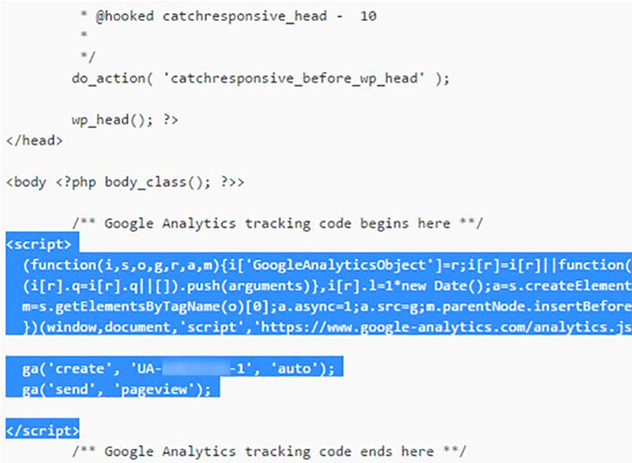inserimento del Global Site Tag di Google Analytics in header.php di wordpress